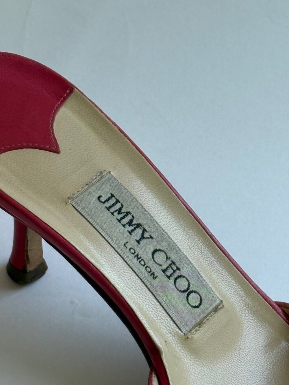 Vintage 2000s Jimmy Choo open toe sandal kitten heel Raspberry Pink Leather Bow - Picture 6 of 8